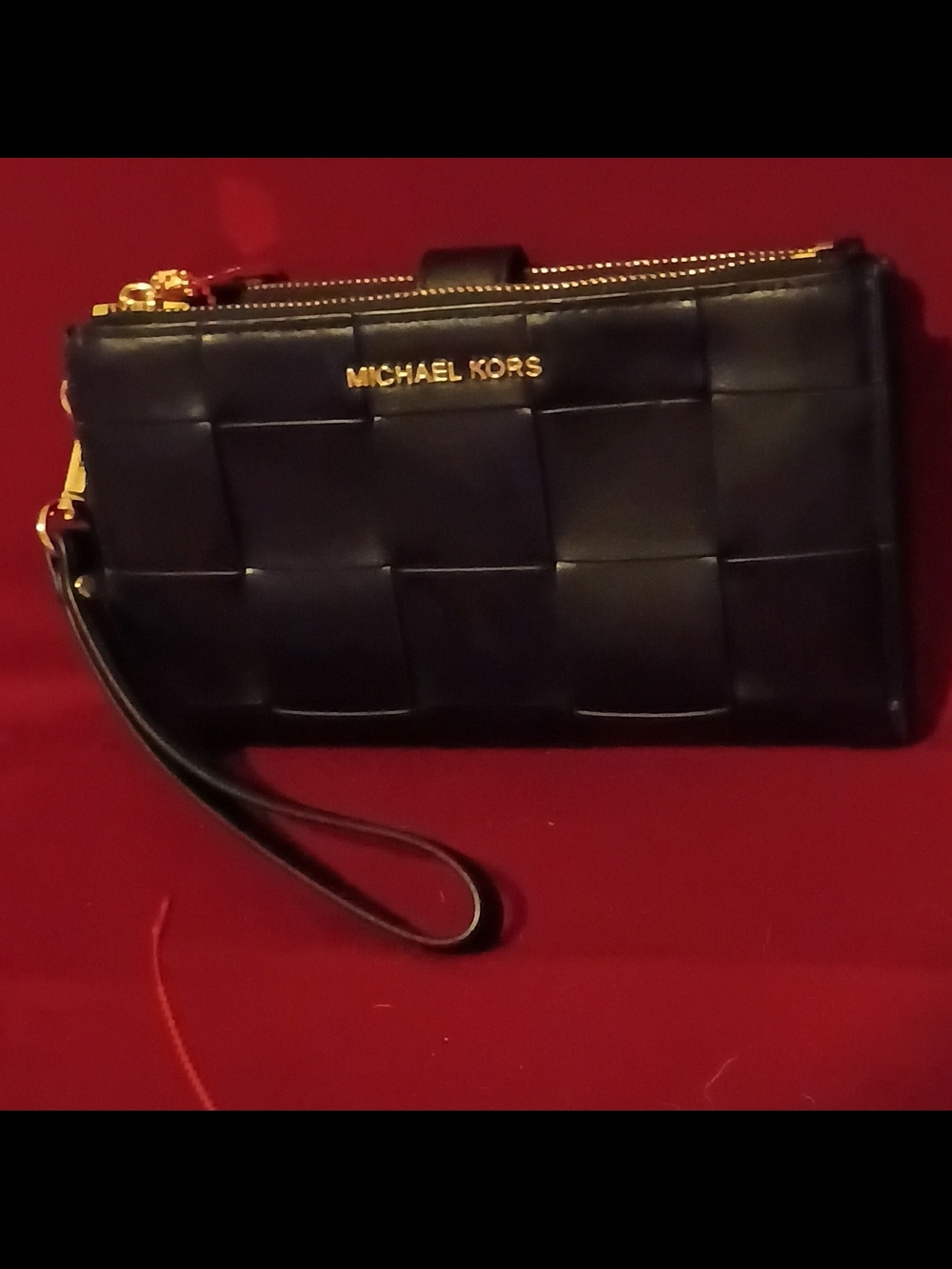 Michael Kors Black Woven Leather Wristlet